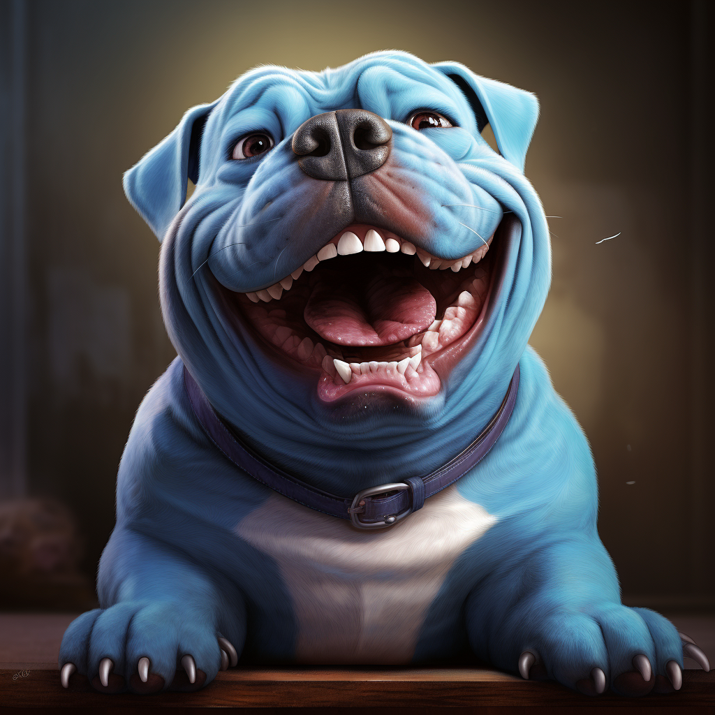 Cheerful blue XL bully sticking out its tongue