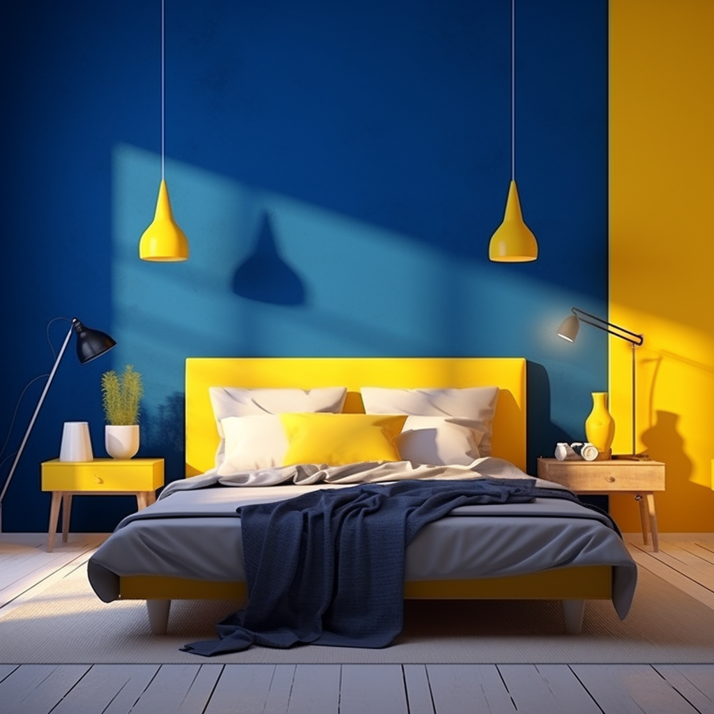 Blue Yellow Bedroom Interiors