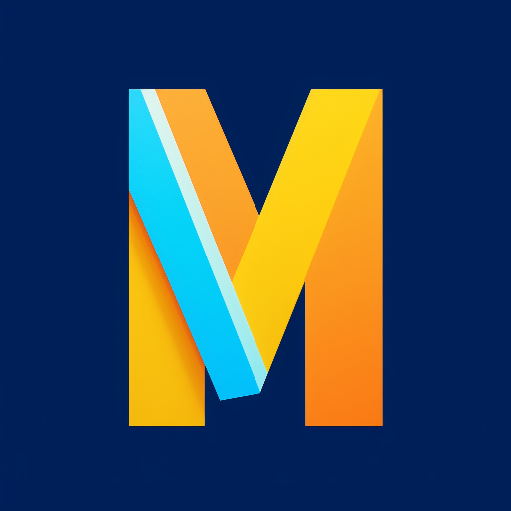 Bright blue and yellow M word logo