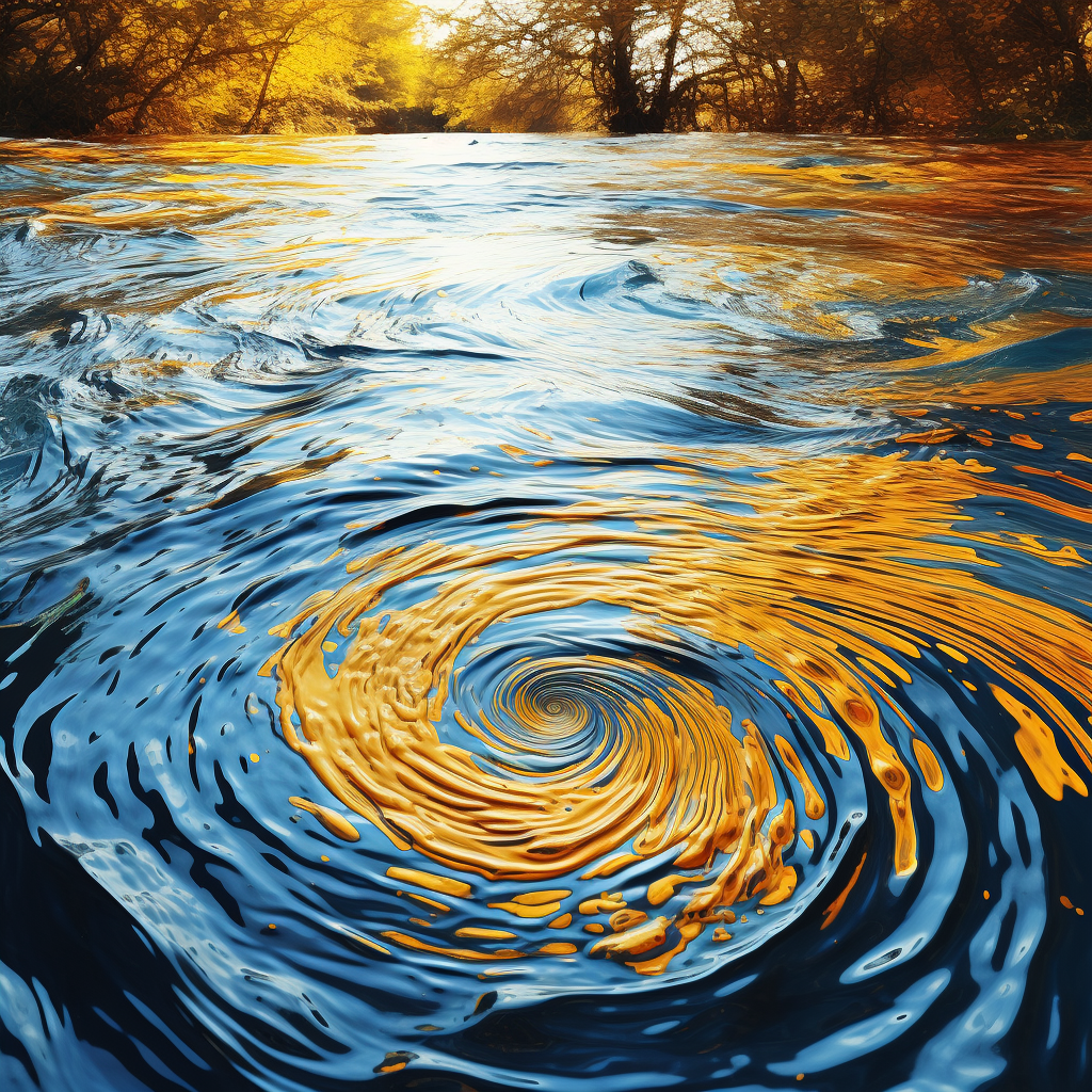 Mesmerizing optical illusion of a whirlpool in blue and yellow