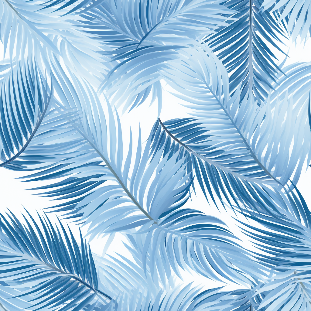 Blue coconut leaf patterns on pastel blue background