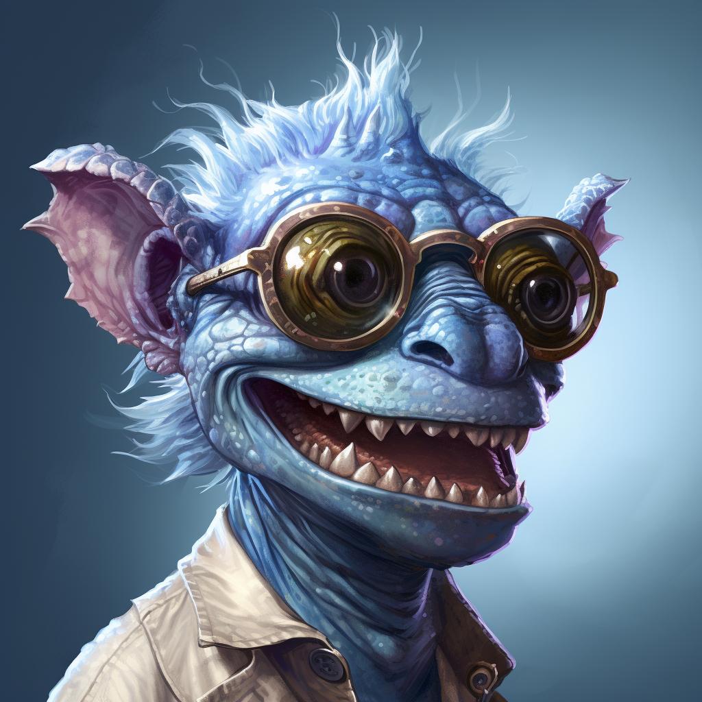 Blue dragon goblin with glasses