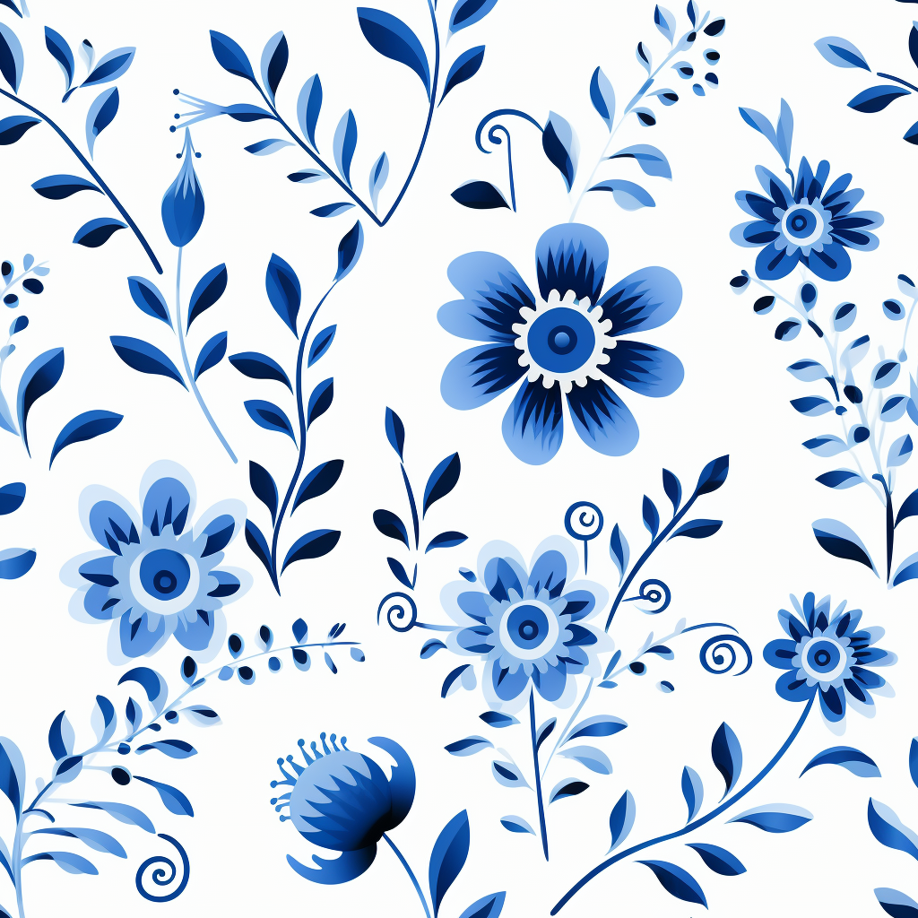 Blue Flowers on White Background Pattern