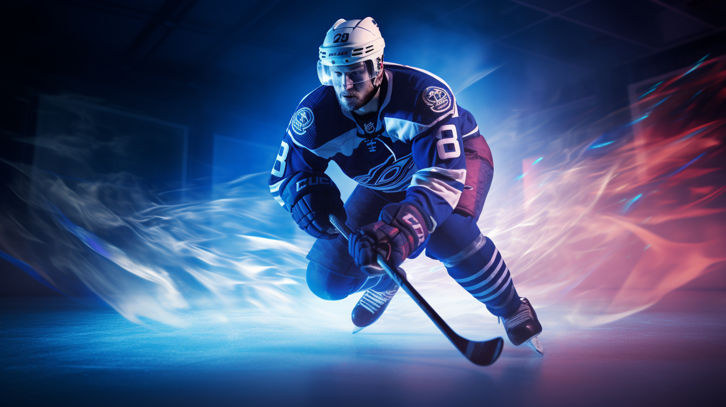 Blue neon hockey player game style