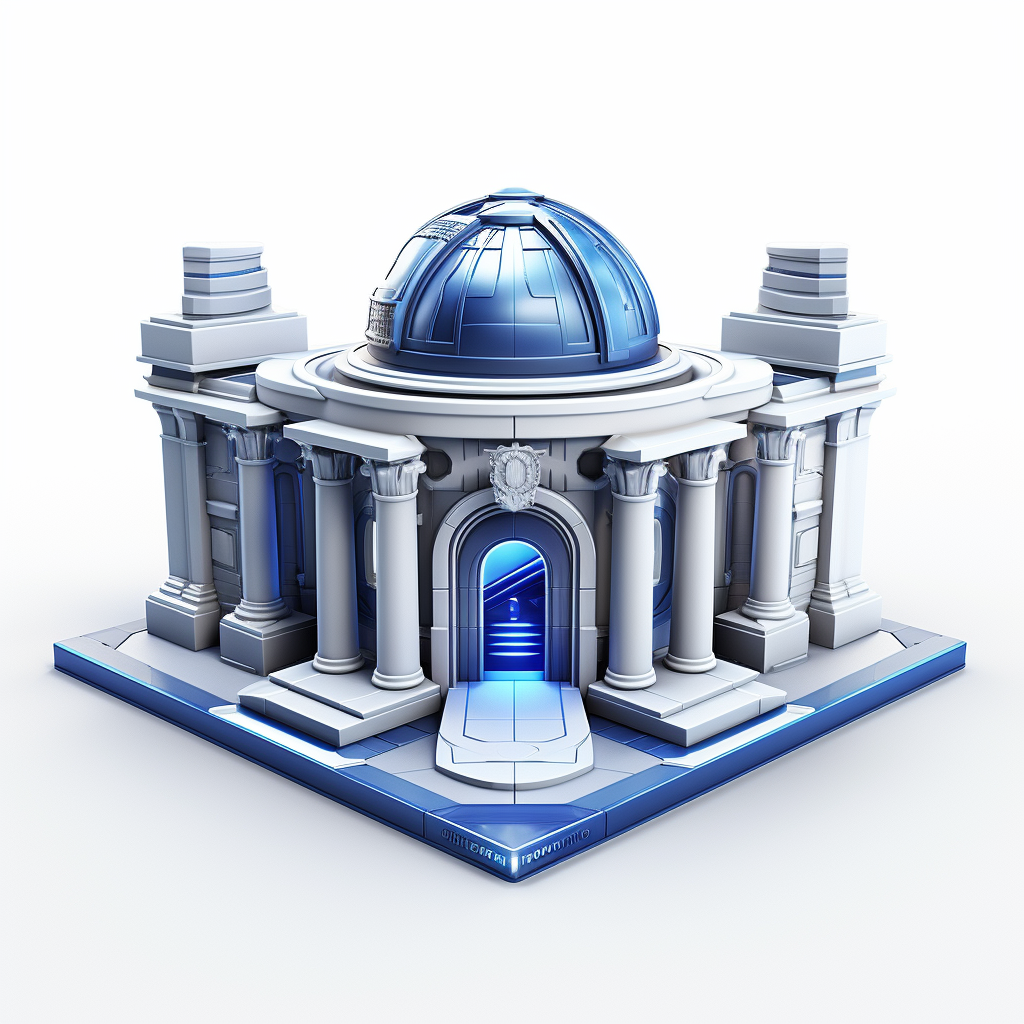 Simple blue shapes temple on white background