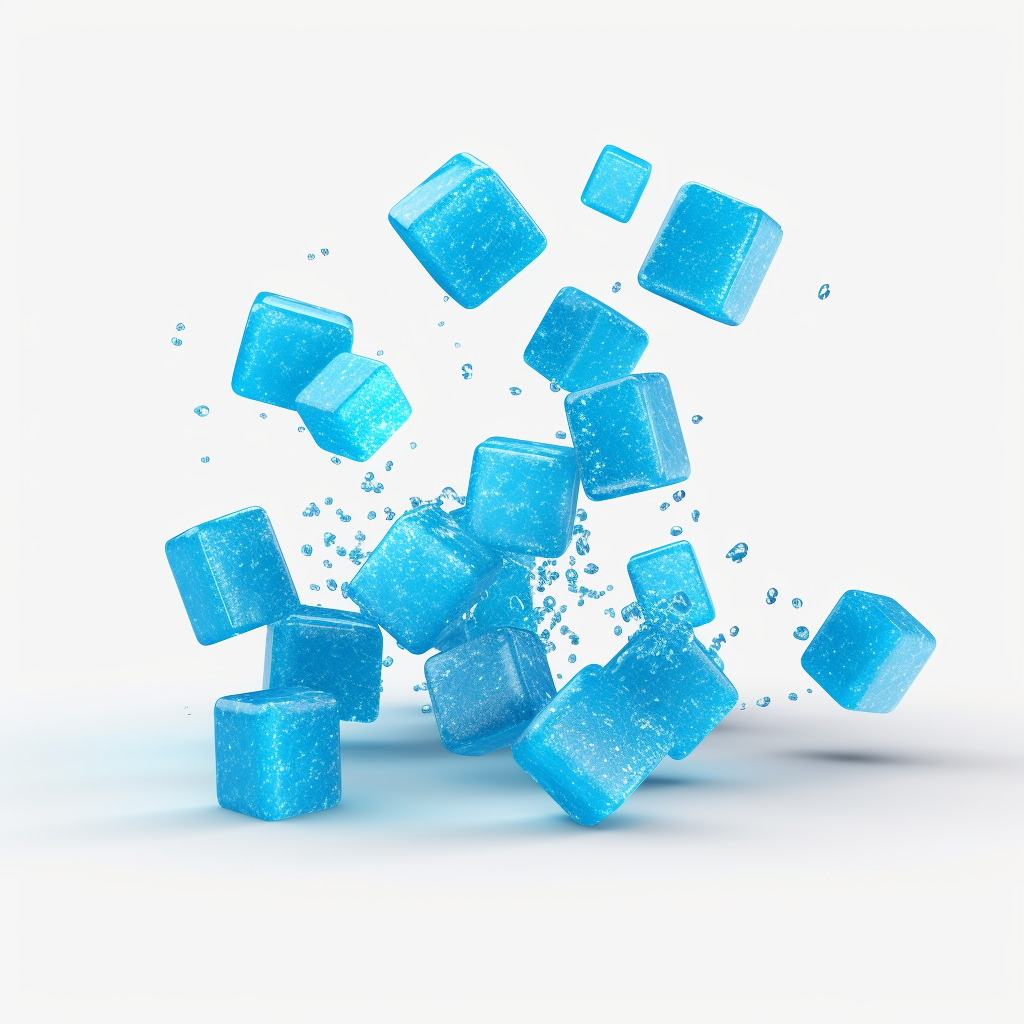 Small square blue sugar-coated candy gummies