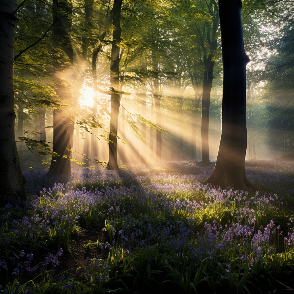 Golden crown in bluebell forest