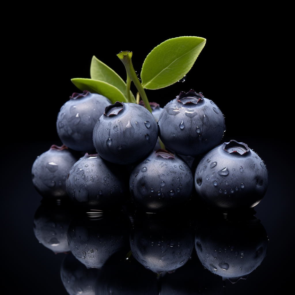 Fresh blueberries arranged elegantly on a black background