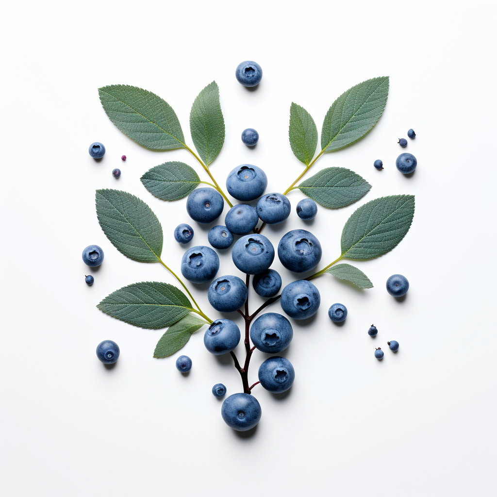 Blueberry and Leaves on White Background