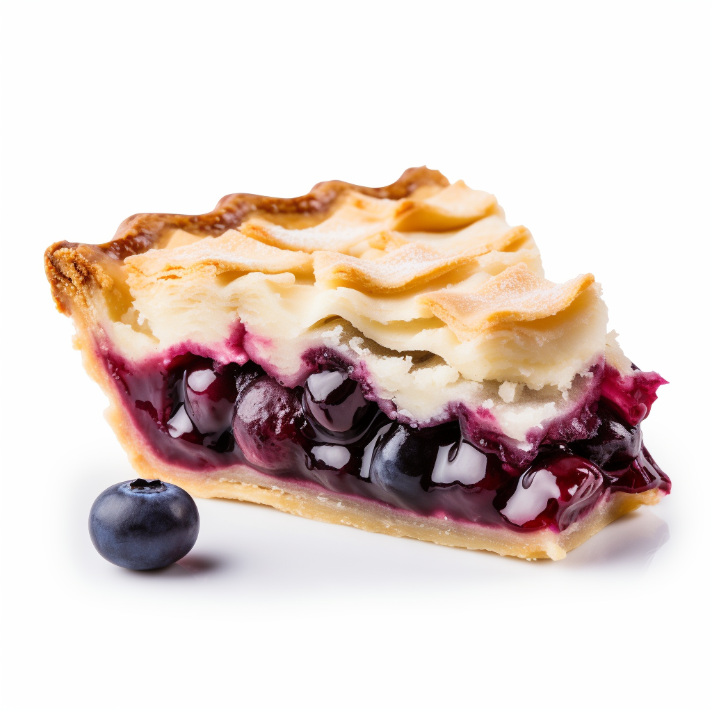 Delicious blueberry pie slices on white background