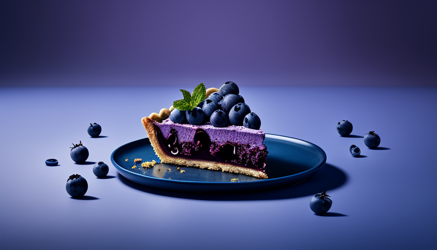 Delicious blueberry tart on purple background