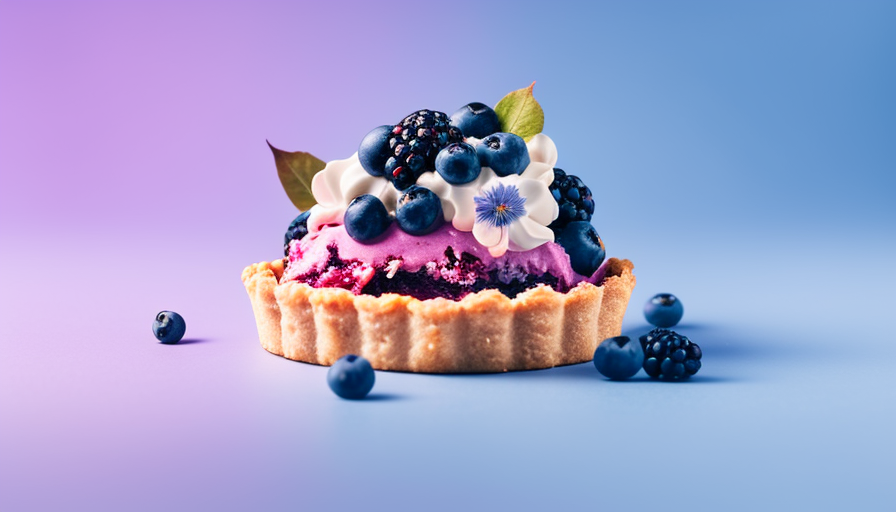 Delicious blueberry tart on pink background