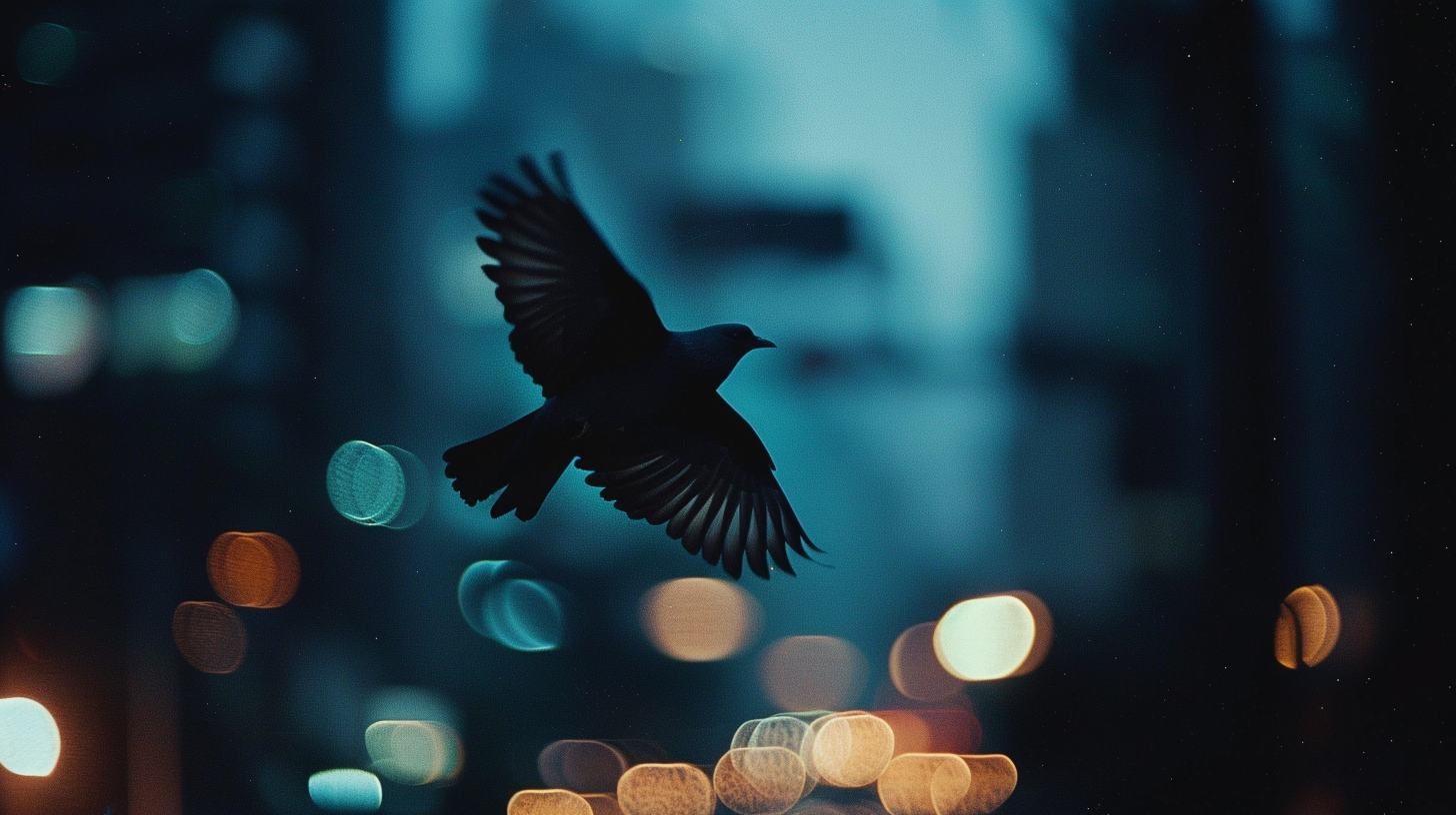 bluebird flying city night