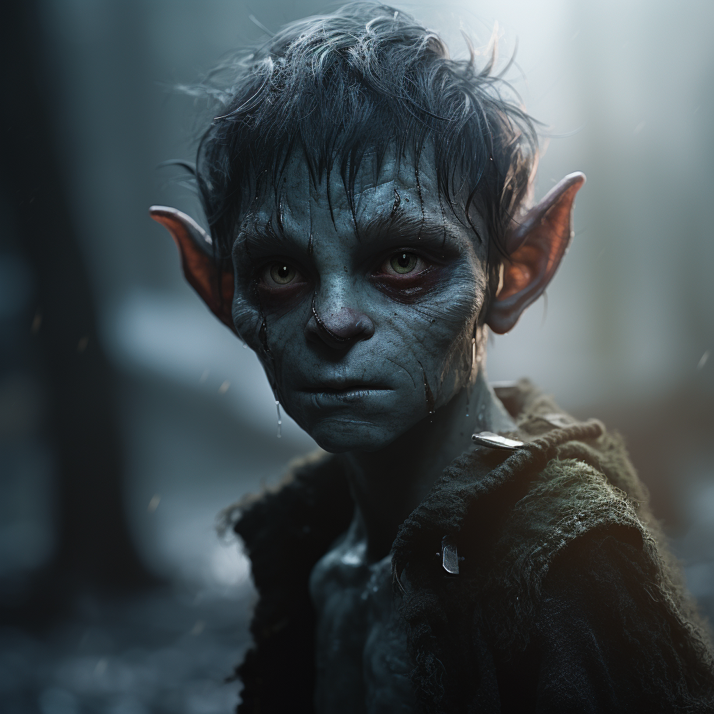 Goblin with Cold Green Eyes in Shadows