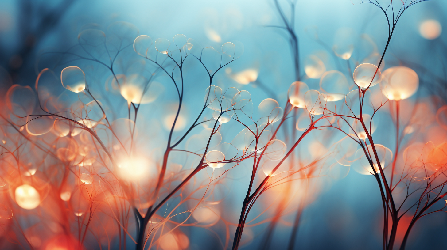 Transparent stems and leaves with blurred circles of light