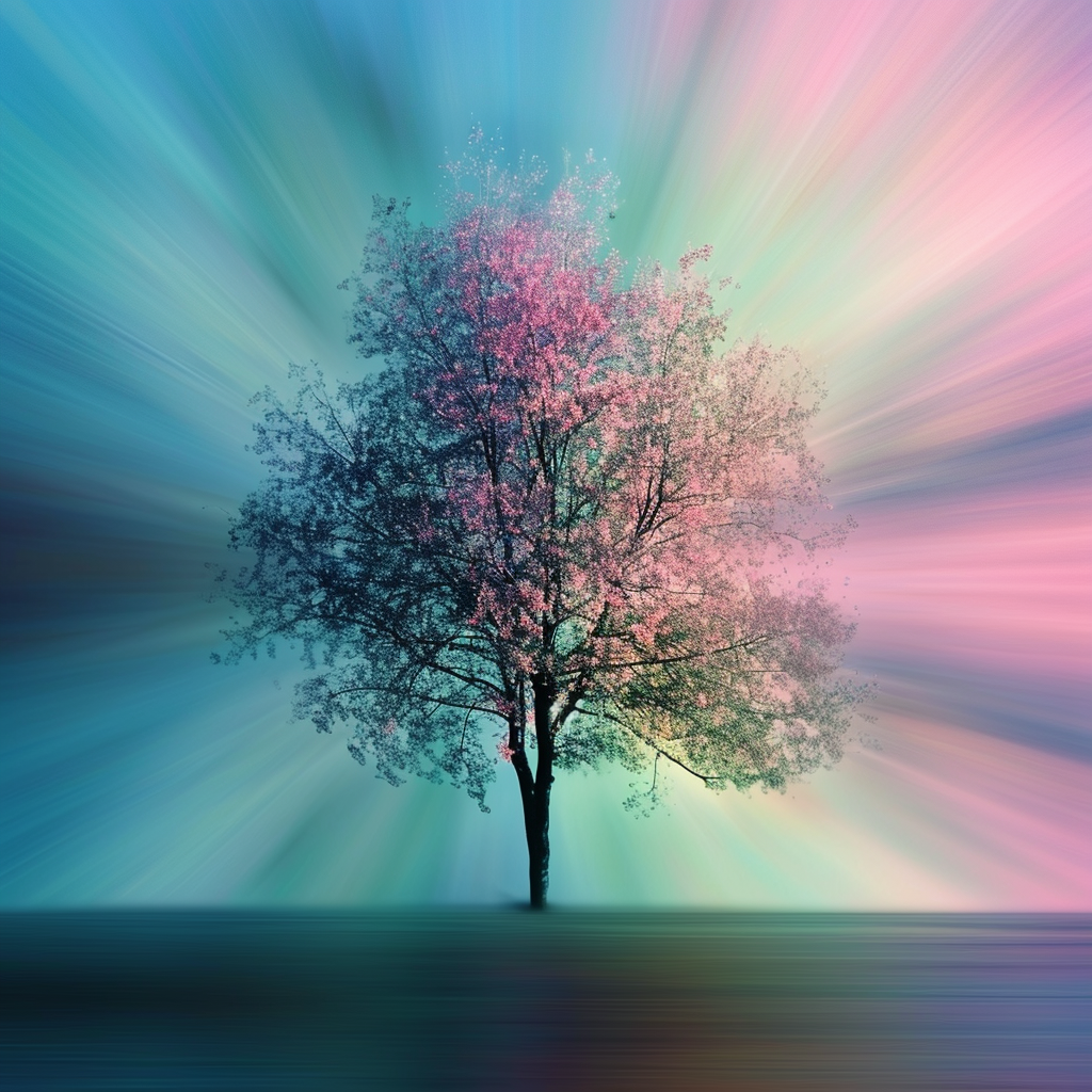 Colorful tree on blurred gradient background