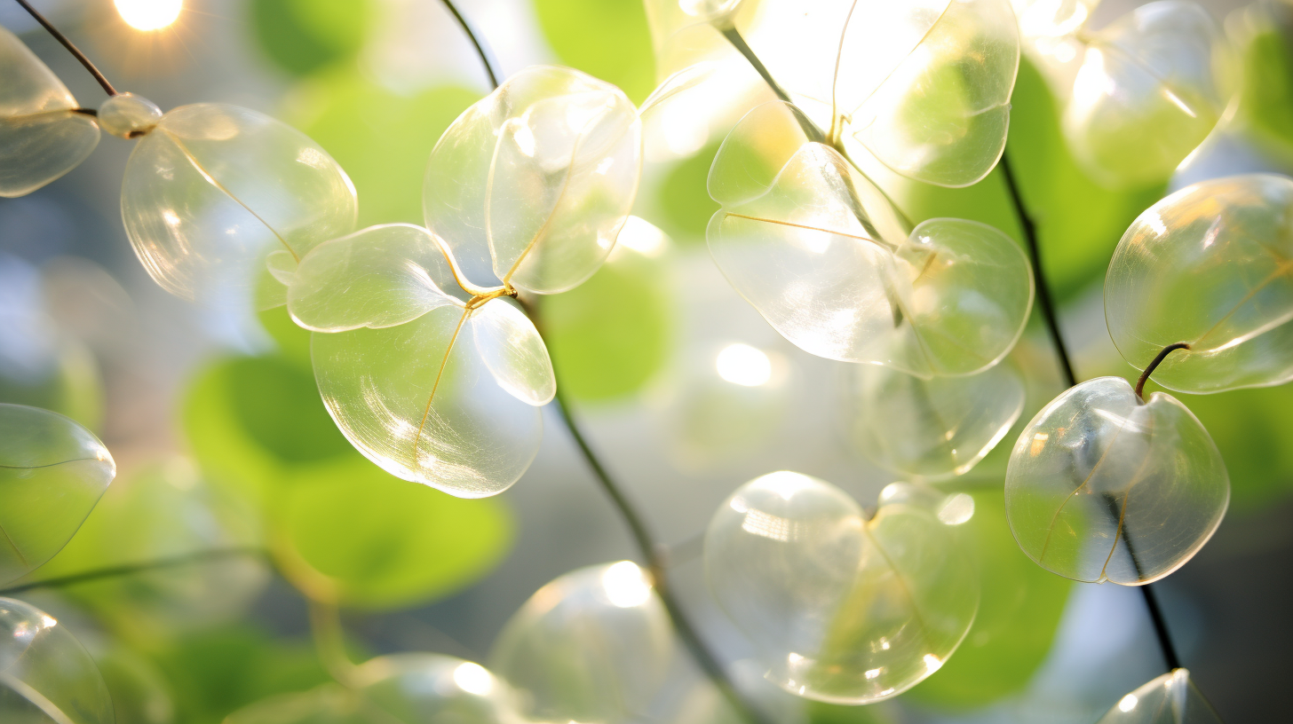 Transparent stems and leaves with blurred light circles