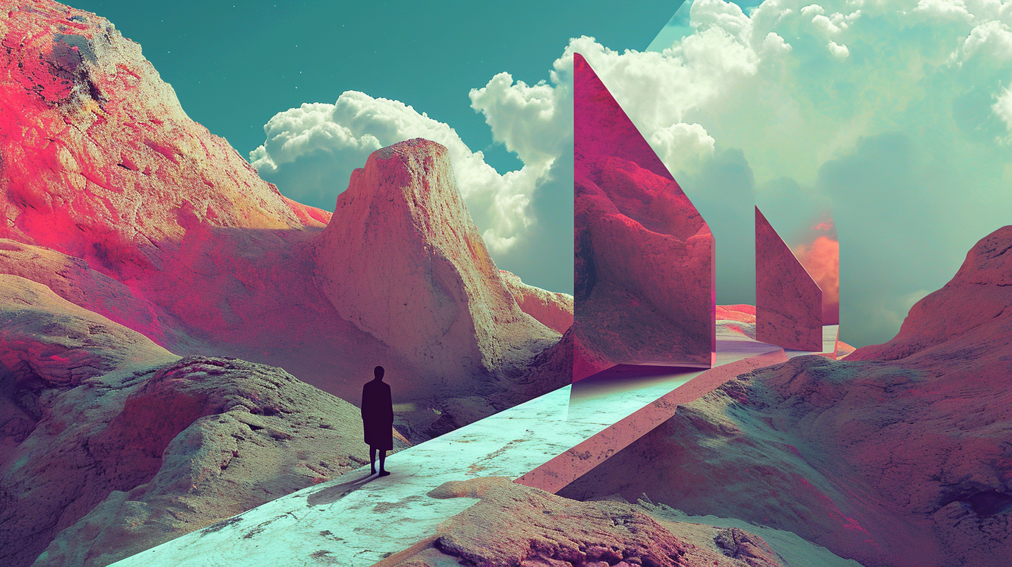 Surreal landscape with blurred reality and illusion colors