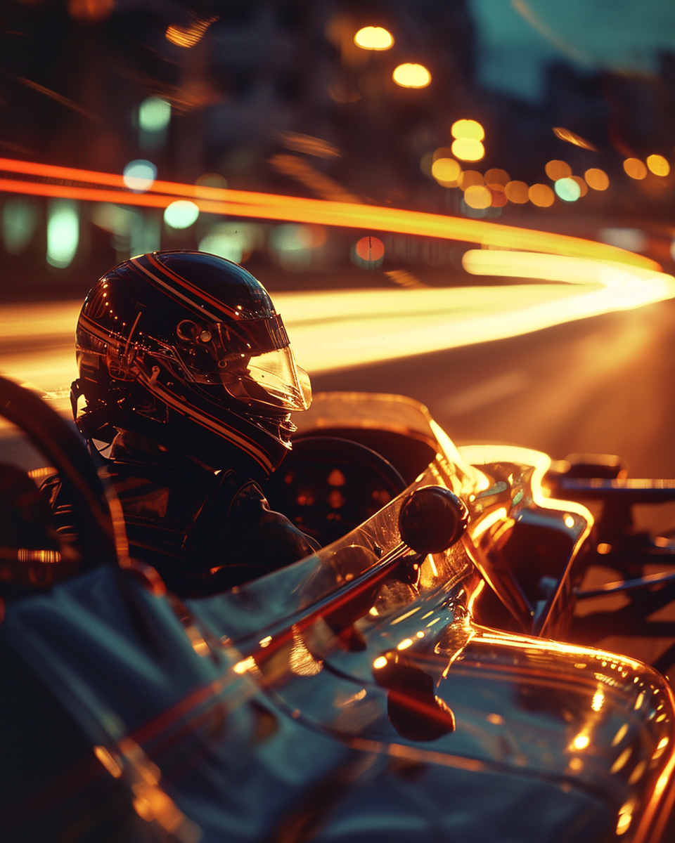 Blurry F1 Racecar and Cybernetic Fashion Headpiece