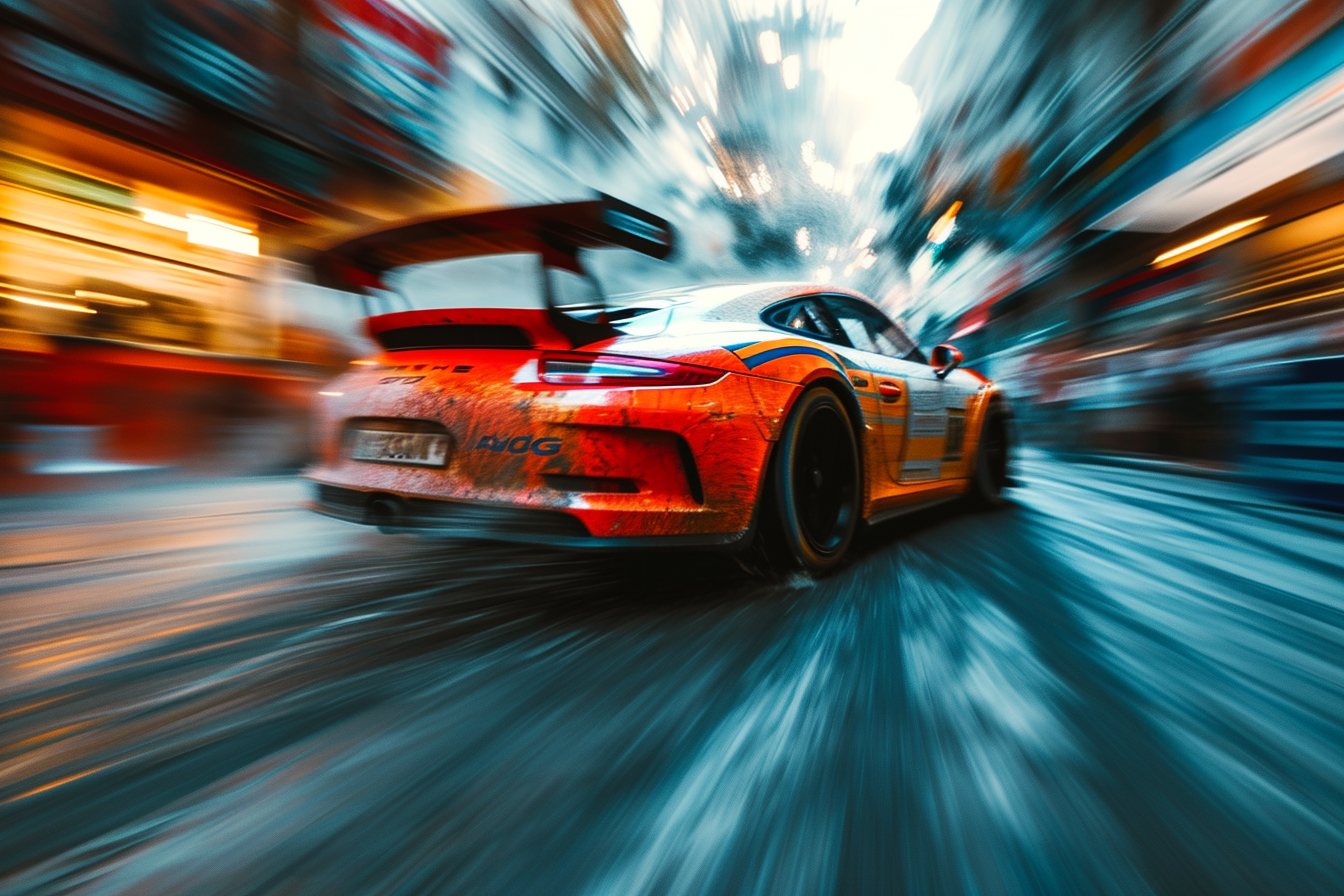 Blurred motion painting of Porsche GT2 Cup Car