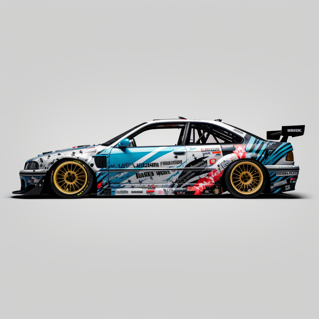 Side view of BMW E36 with Hoonigan livery