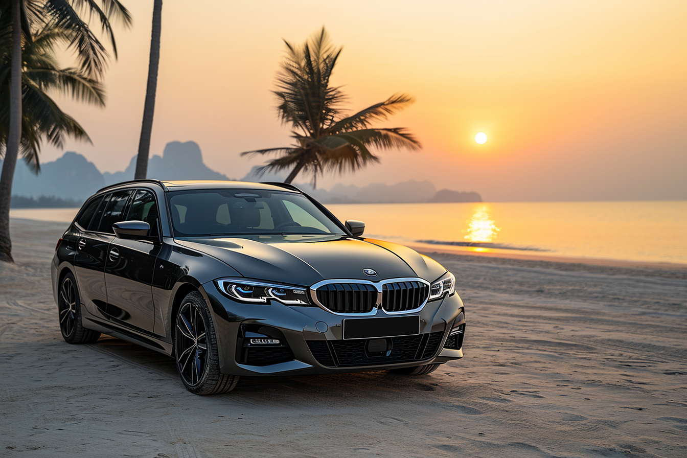 BMW M340i Touring in Dravit Grey on a Thai Beach