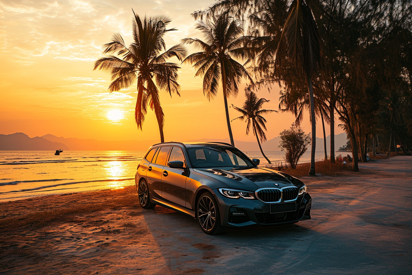 BMW m340i Touring LCI in Dravit Grey on Beautiful Beach