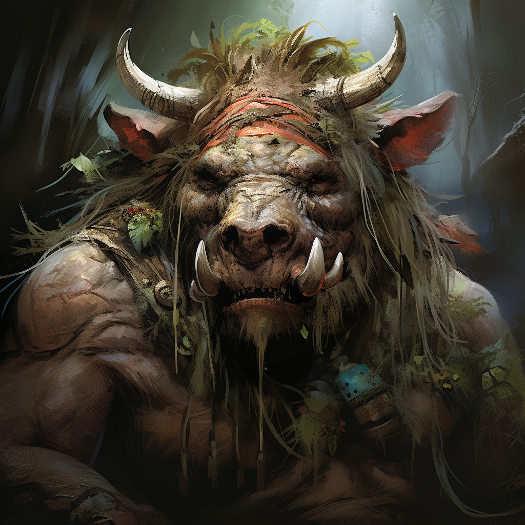 Powerful boar tusked troll shaman