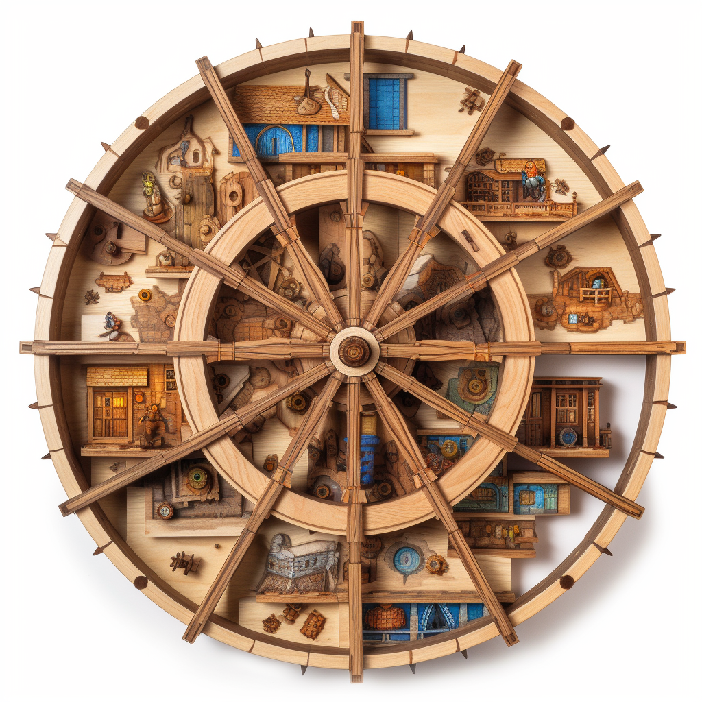 Wooden wagon wheel board game art