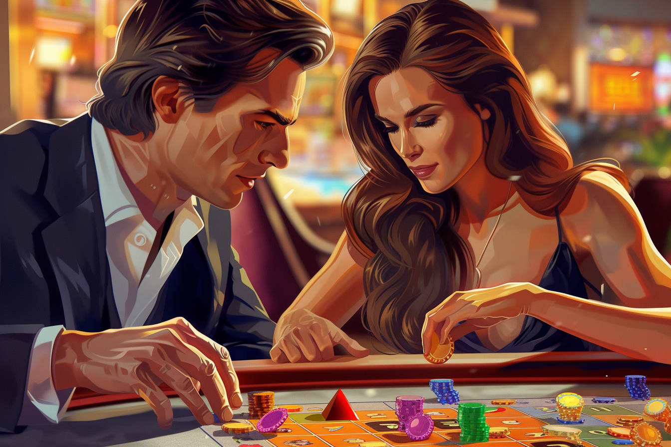 Cool man and beautiful woman playing board game