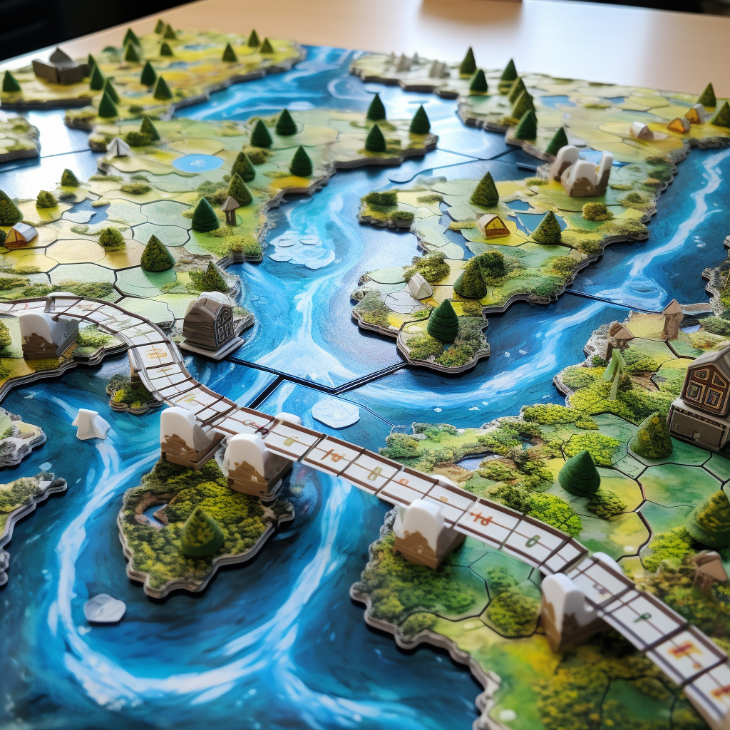 Terrain for board game with rivers and bridges