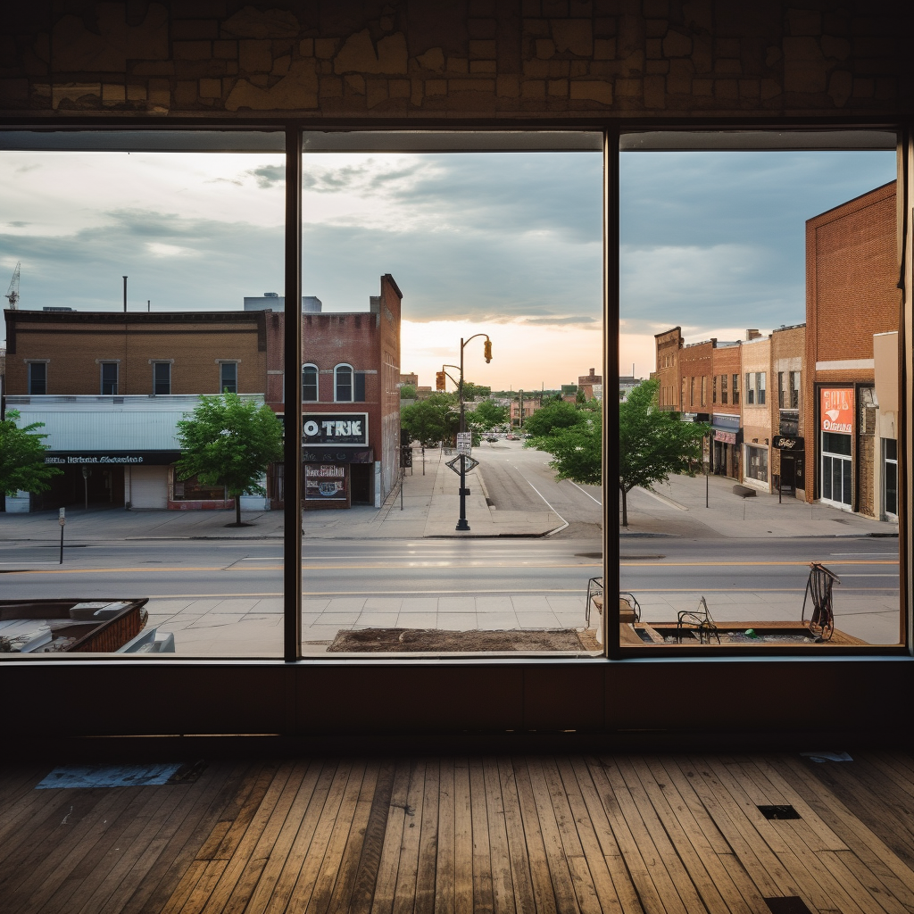 View of a boarded-up business