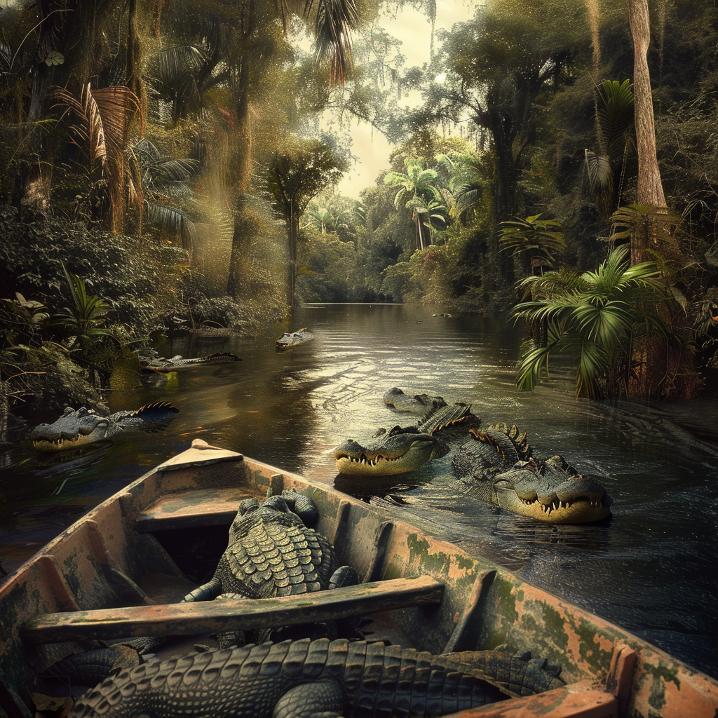 Boat Alligators Brazil River Photo