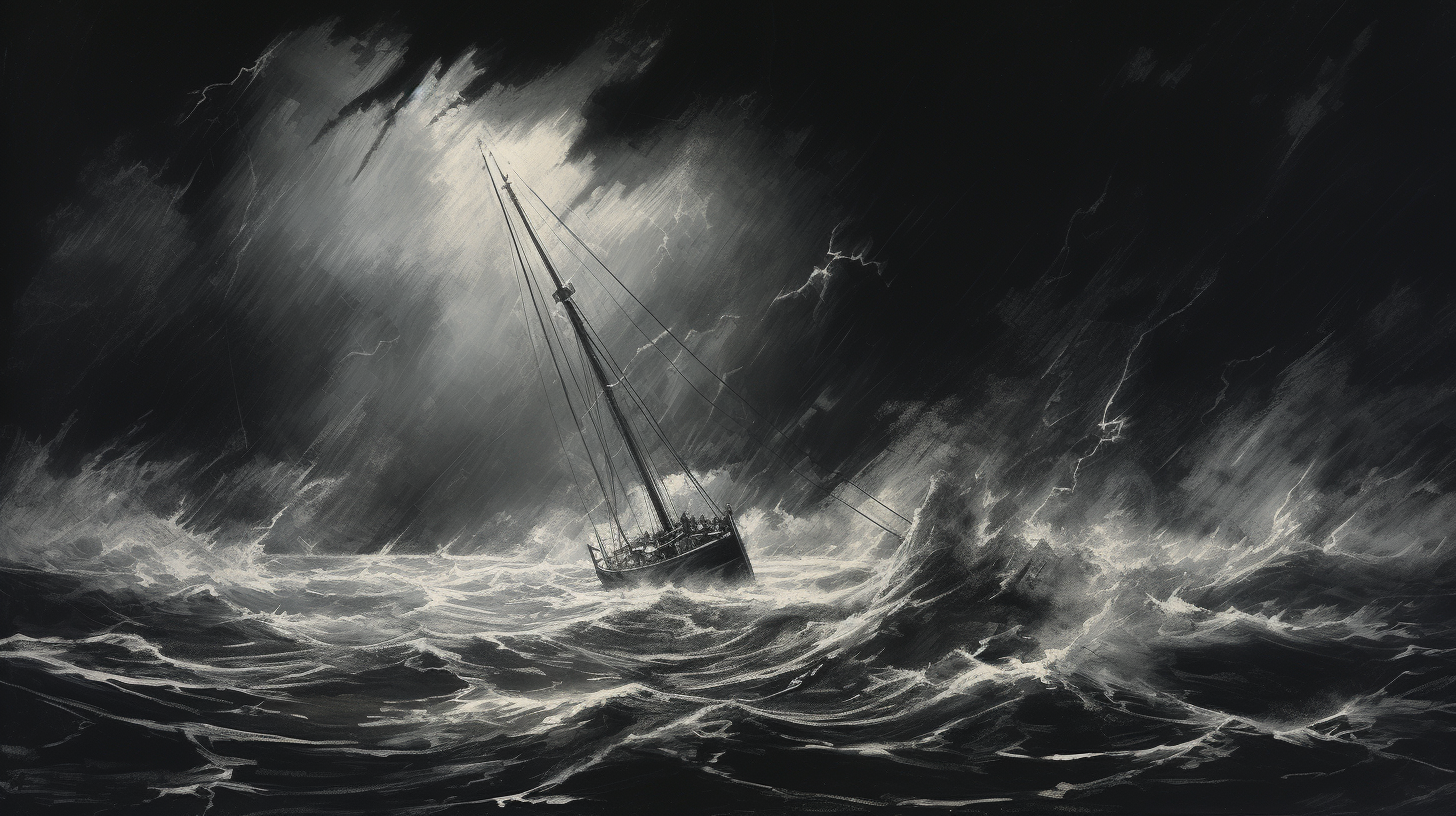 Boat in stormy waves sketch