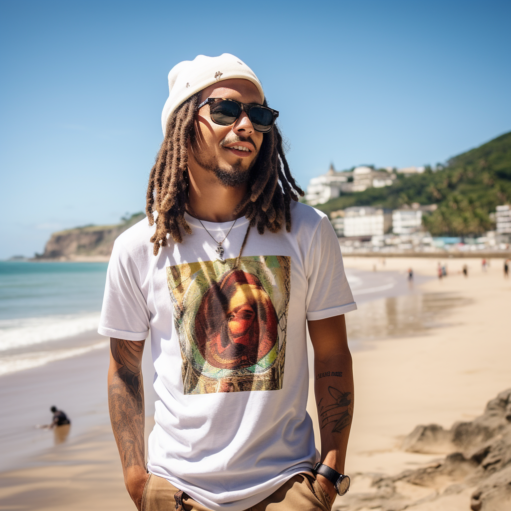 Young man enjoying reggae music by the seaside