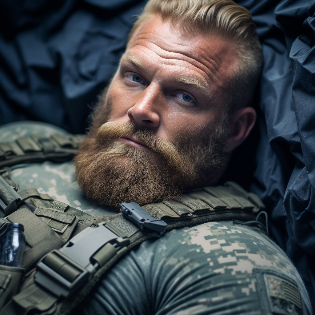 Overweight Navy Seal Bodybuilder Close-Up Portrait