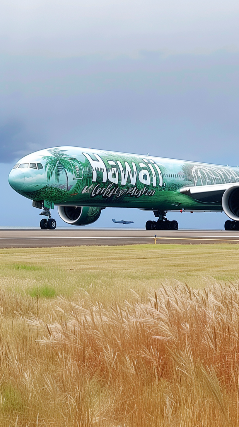 side view boeing 777x hawaii paint palm tree sea turtle