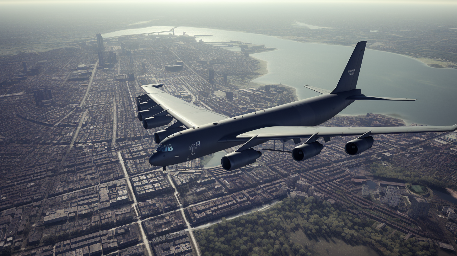 Boeing B-52H Stratofortress flying over Amsterdam