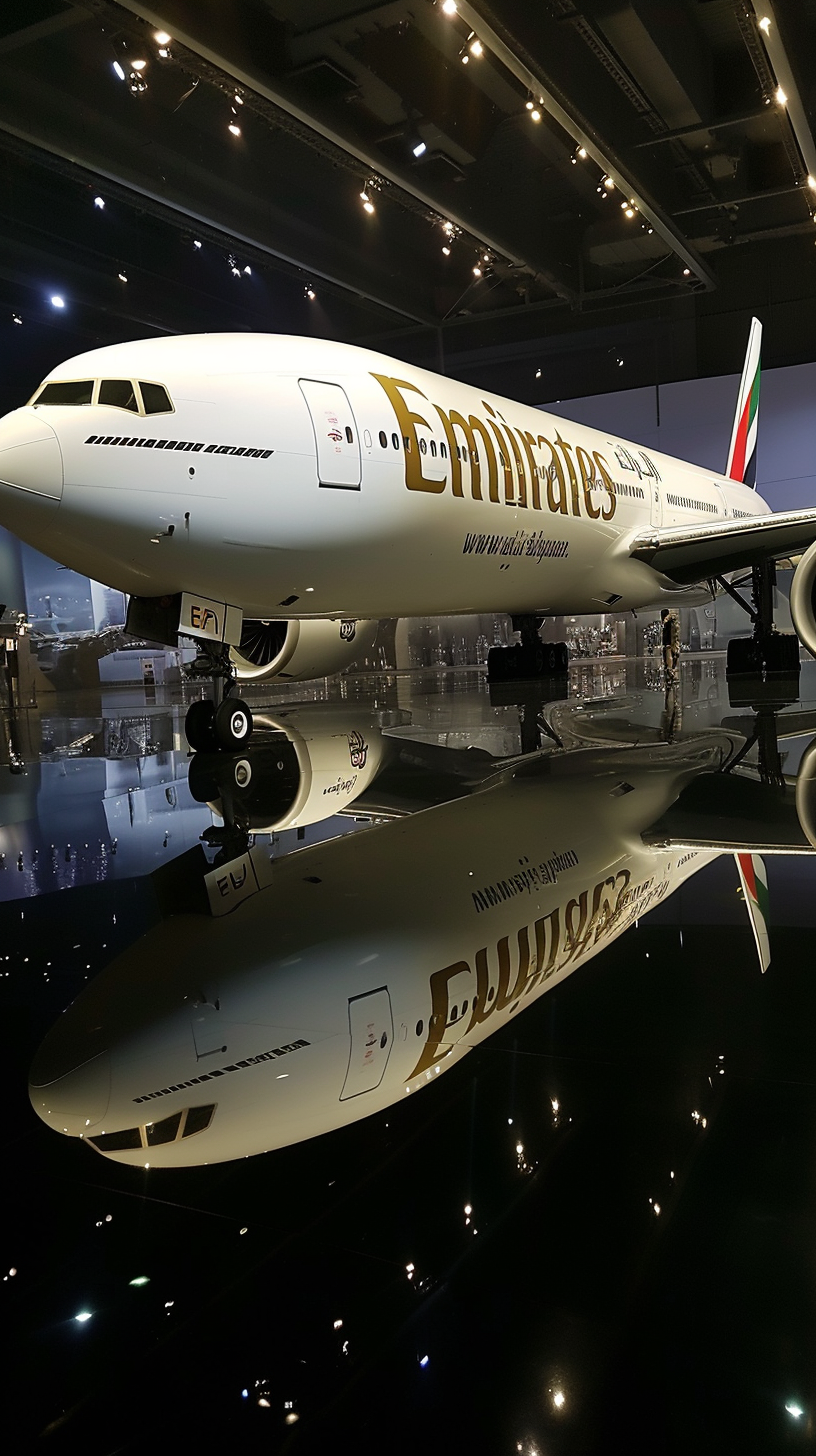 Emirates Boeing 777X with Gold Paint Job at Dubai Airport Terminal