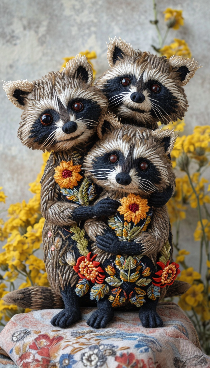 Bohemian Buddies Baby Raccoons Embroidered Pattern