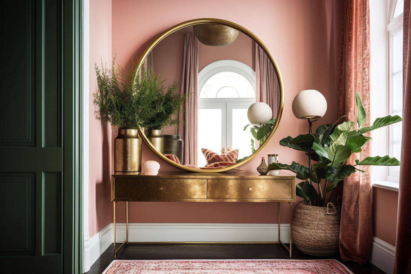 Bright Bohemian Hallway with Statement Mirror