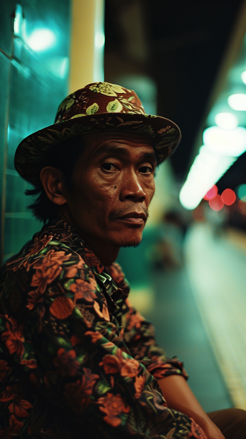 Portrait of a bohemian individual at Jakarta metro station