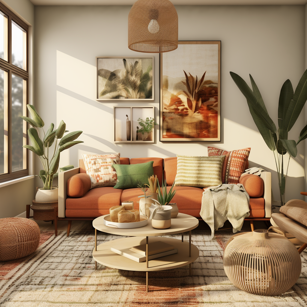 Boho modern living room with couch