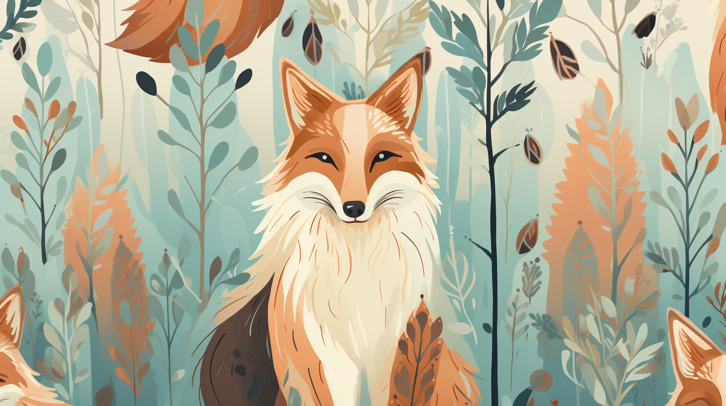 Boho style fox pattern in muted colors