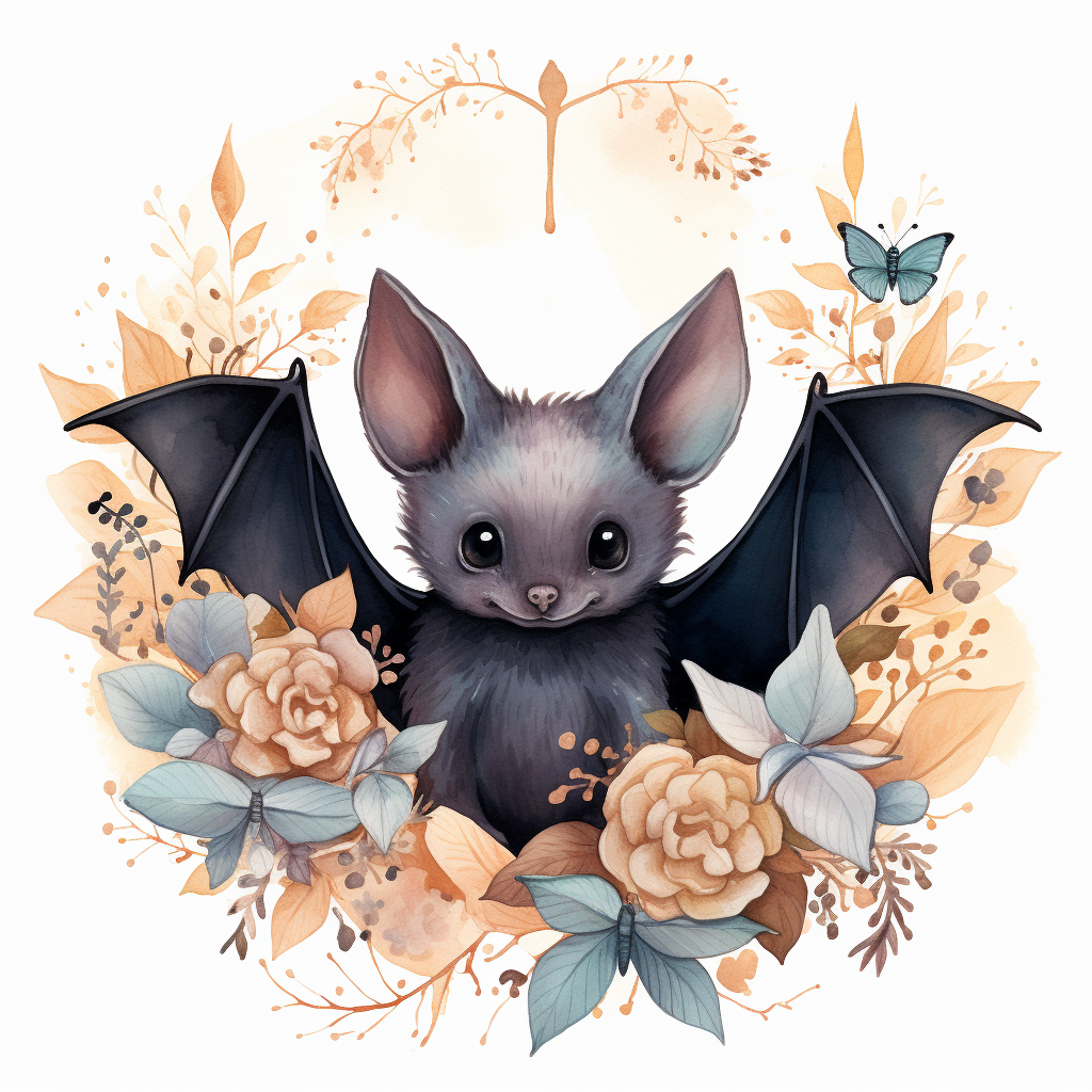 Watercolor bat illustration in boho style