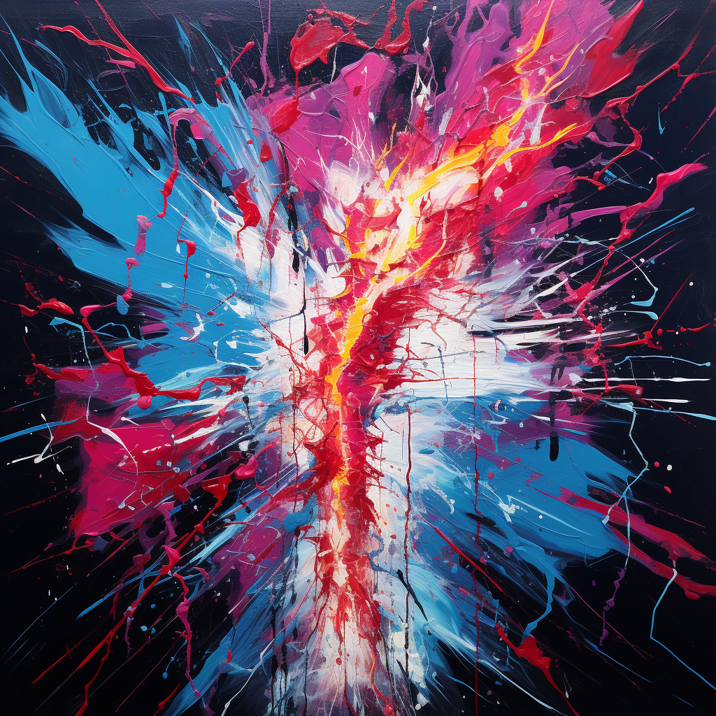 Colorful acrylic painting with electric shock effect