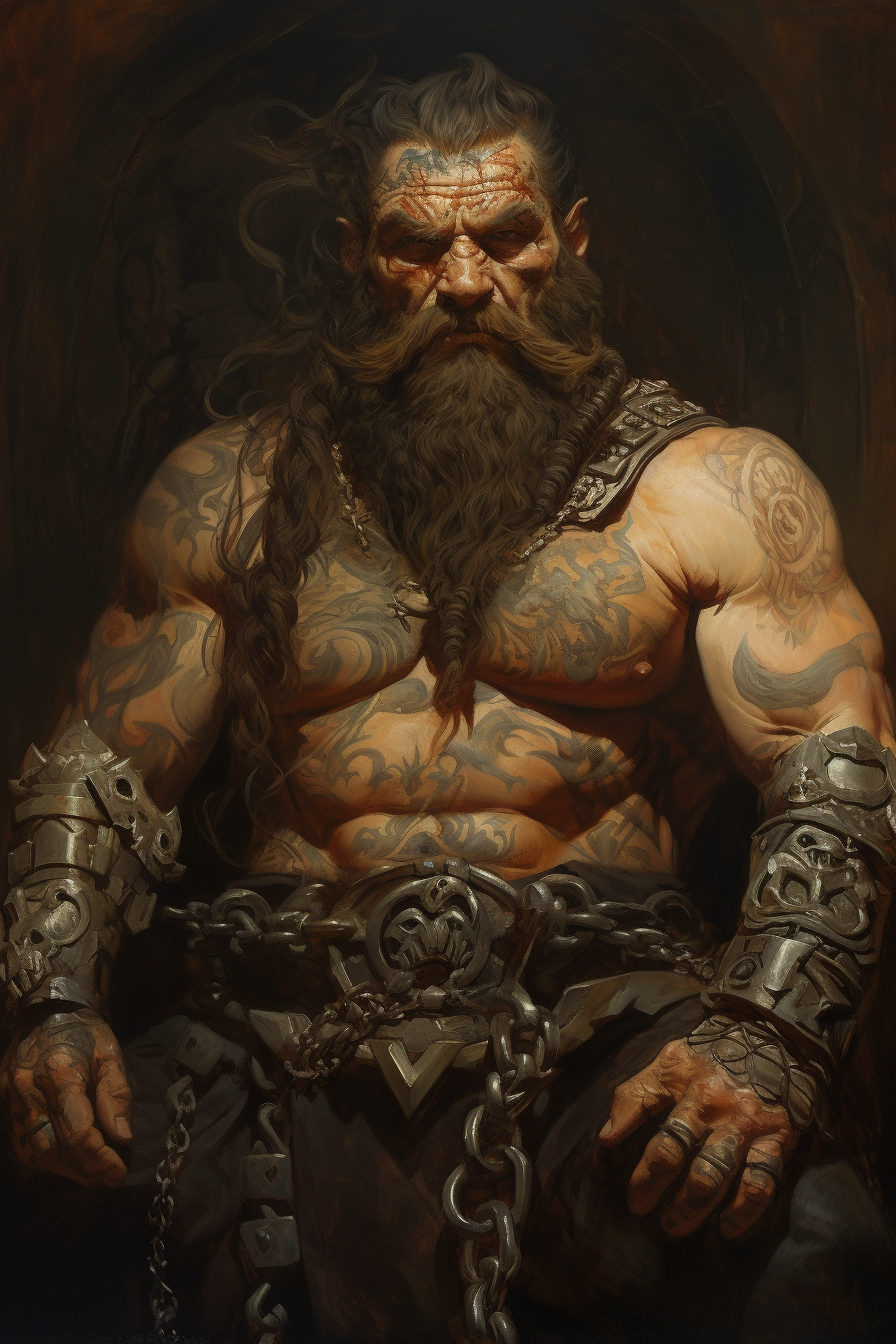 Muscular dwarf with elaborate tattoos