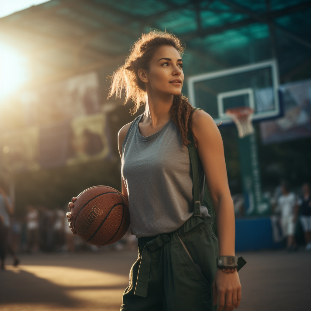 Bold Female Sports Coach Playing Basketball