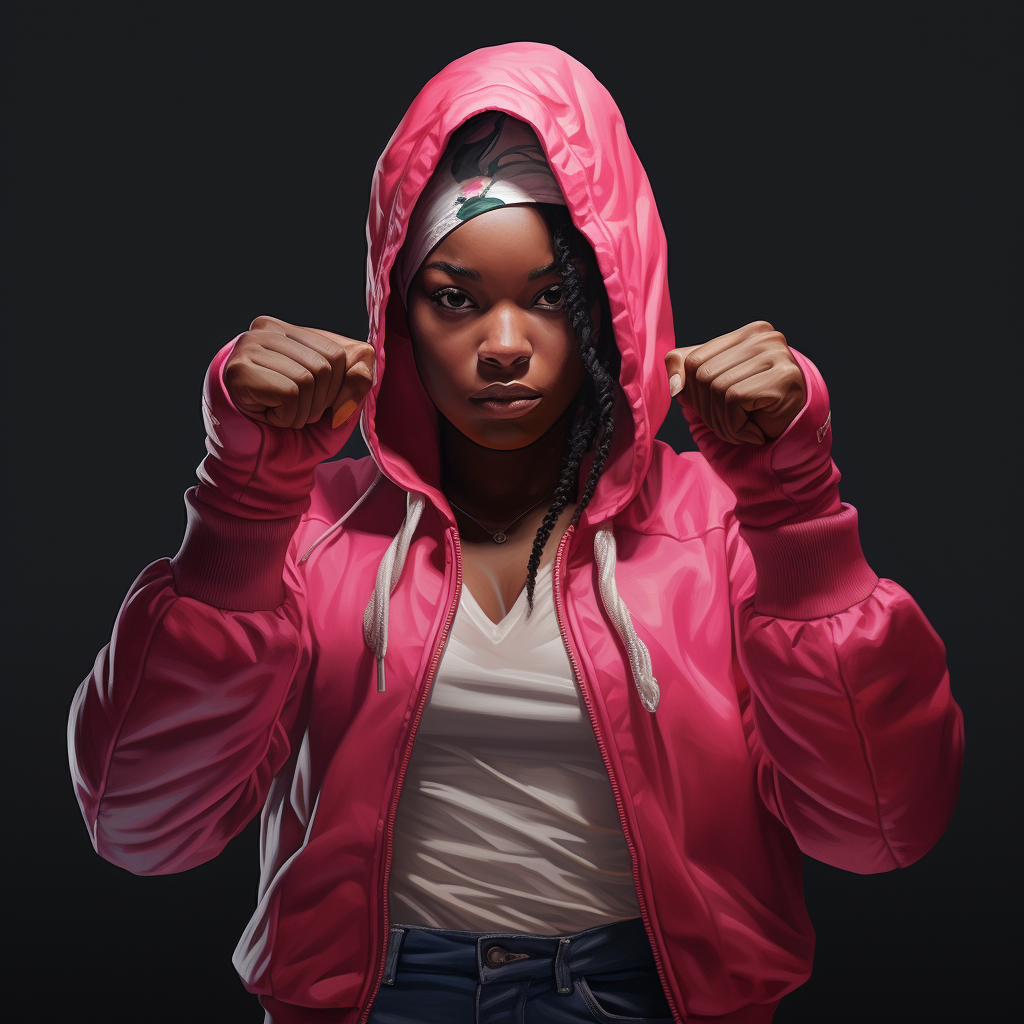 Confident woman in pink boxing gloves