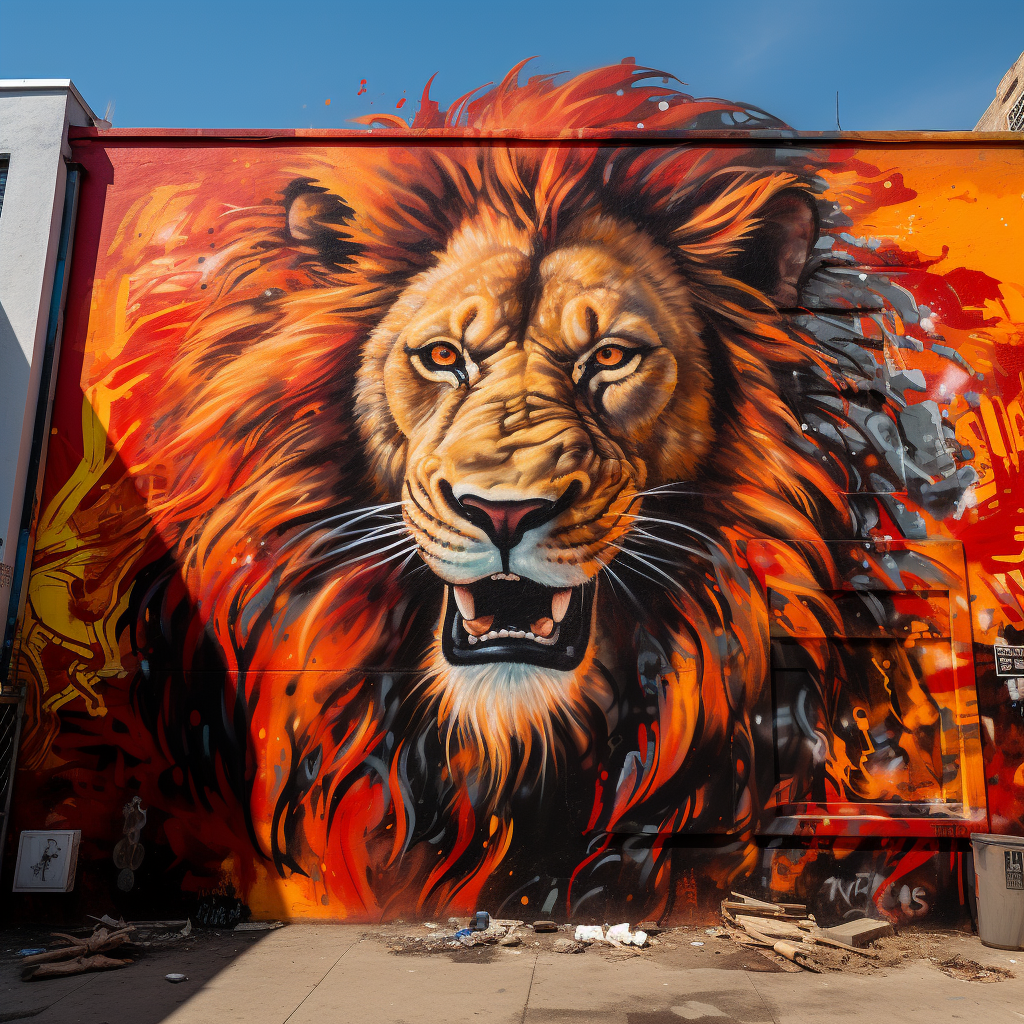 Colorful lion graffiti in the city